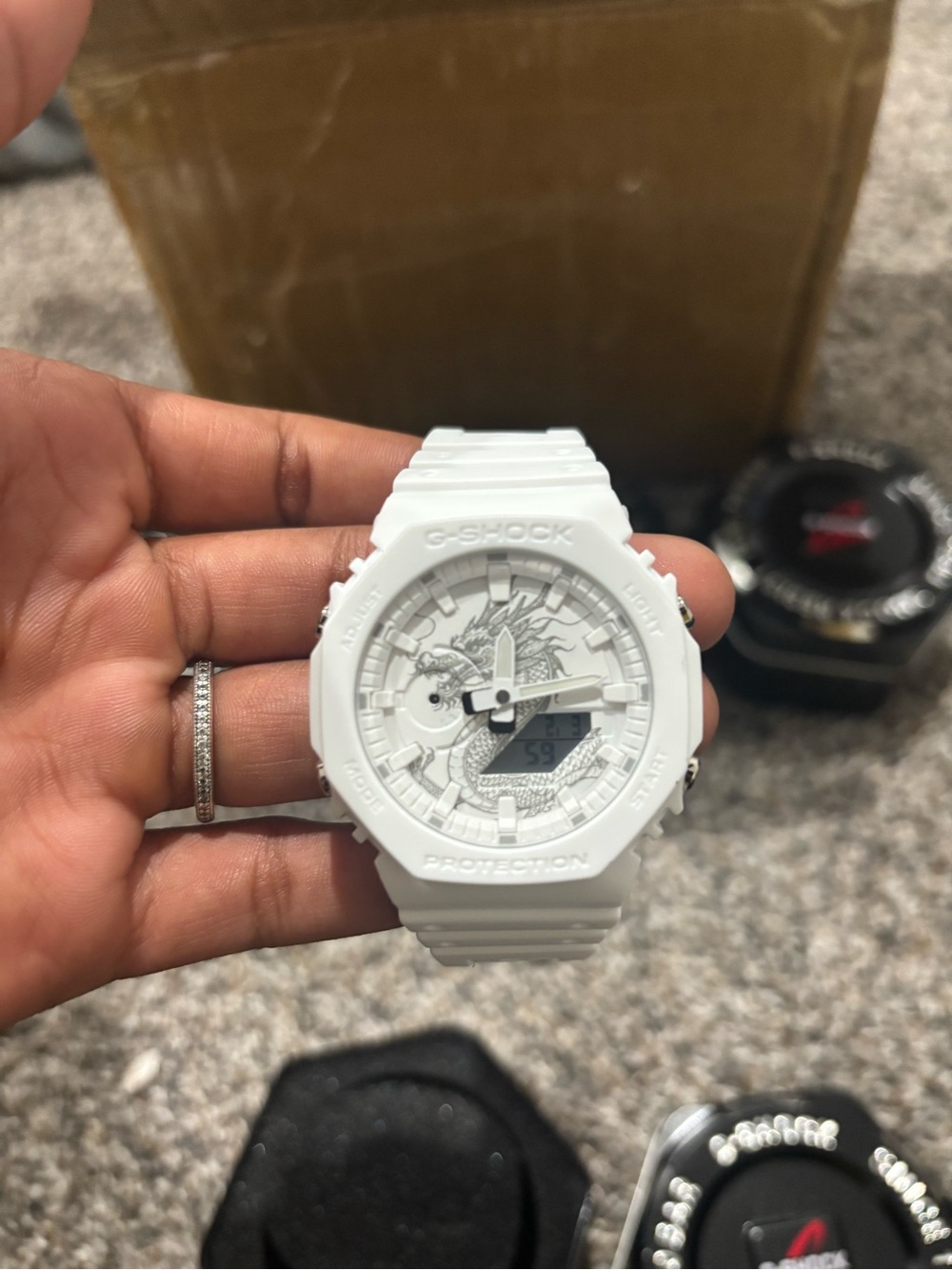 G-Shock White Analog-Digital Watch with Dragon Motif